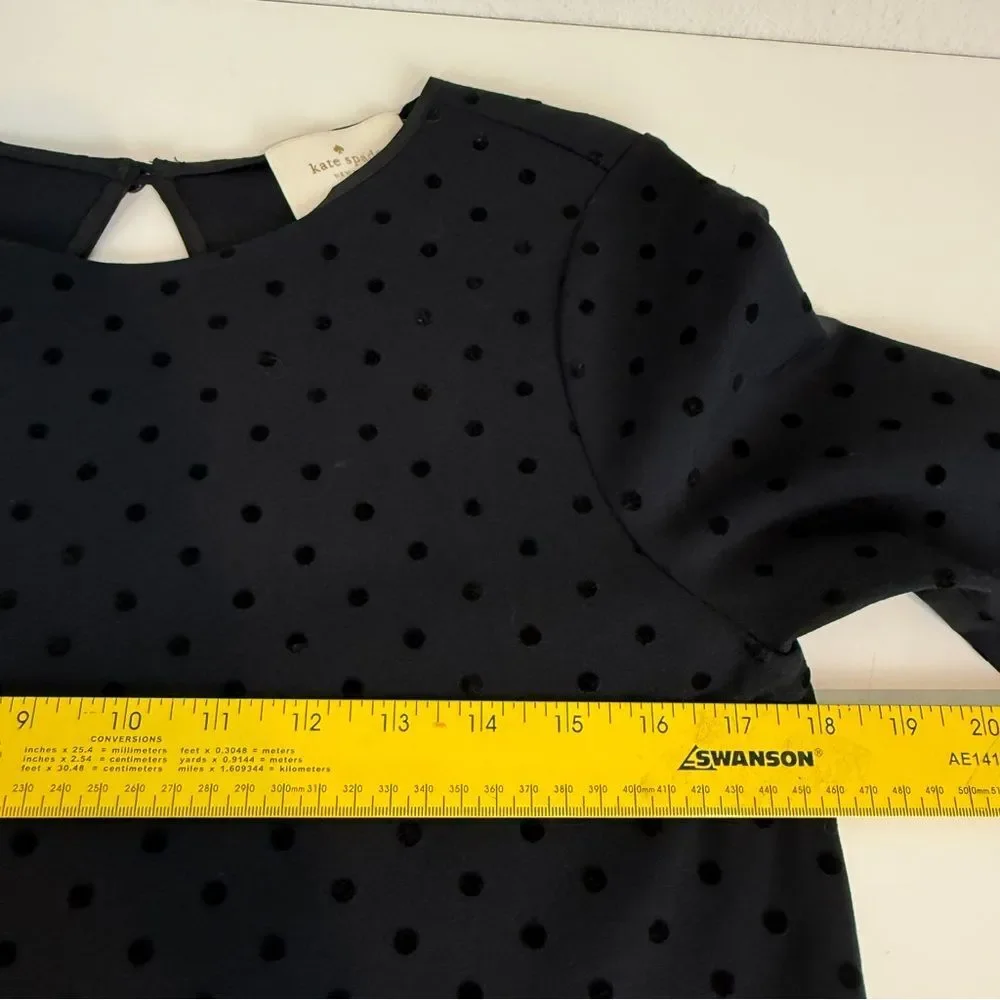 Kate Spade Polka Swiss Dot Dress 3/4 Sleeve Black Shift Textured S